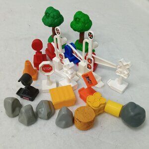 Fisher Price GeoTRAX Accessories Lights Signs Trees Barricades Rocks Lot of 23